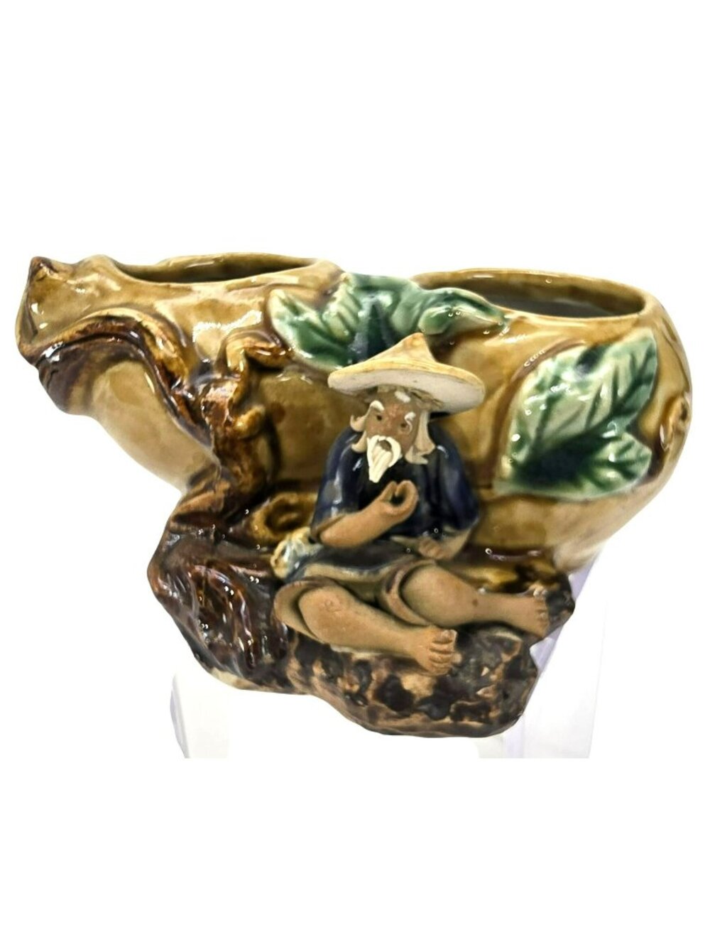Vintage Double Planter With Mudman Fisherman Figurine JE293